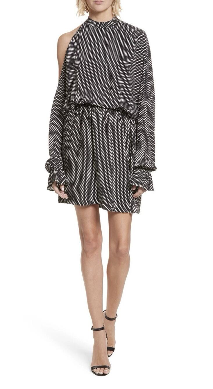 Robert Rodriguez Silk Star Print Mini Dress — M Black & White Open Cold-Shoulder